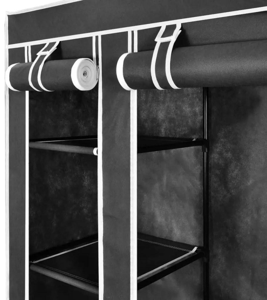 Armário tecido com compartimentos e varões 45x150x176 cm preto