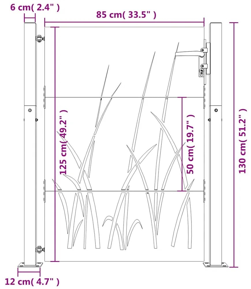 Portão de jardim 105x130 cm aço corten design erva