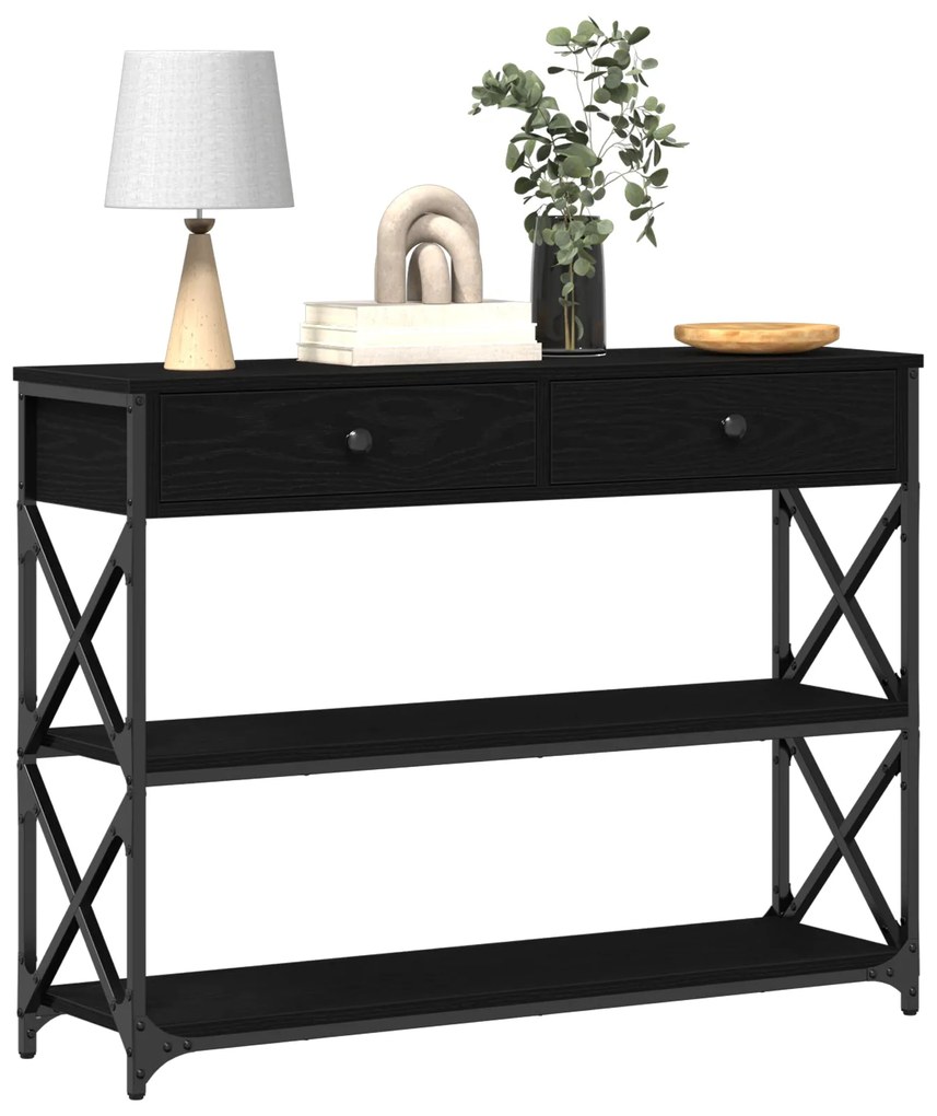 Mesa de Consola vidaXL Preto Carvalho 100x28x75 cm Madeiras Reformadas