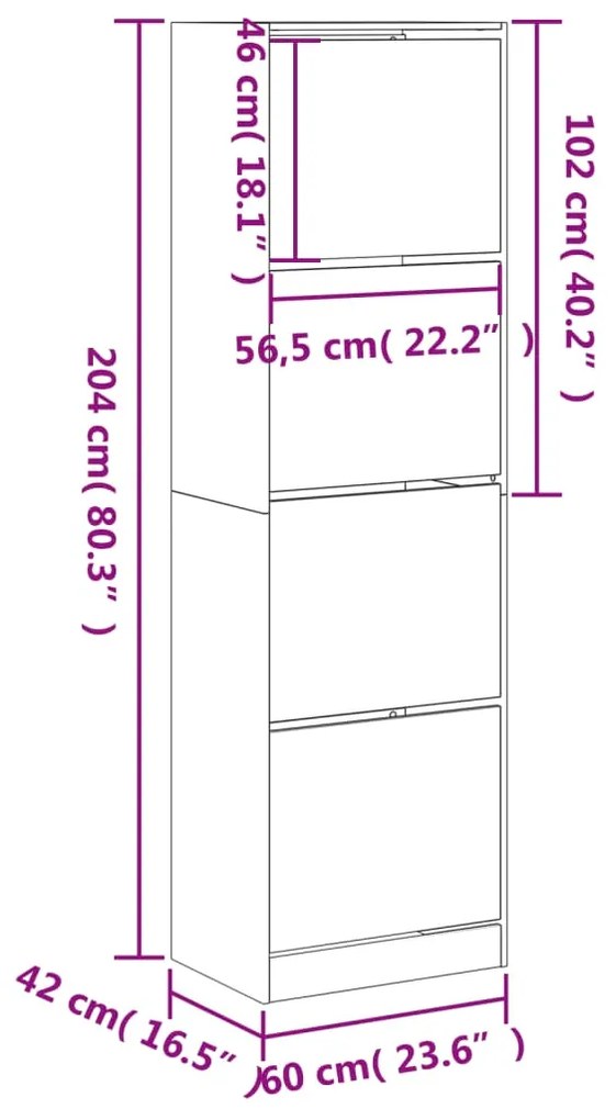 Sapateira com 4 gavetas articuladas 60x42x204 cm branco