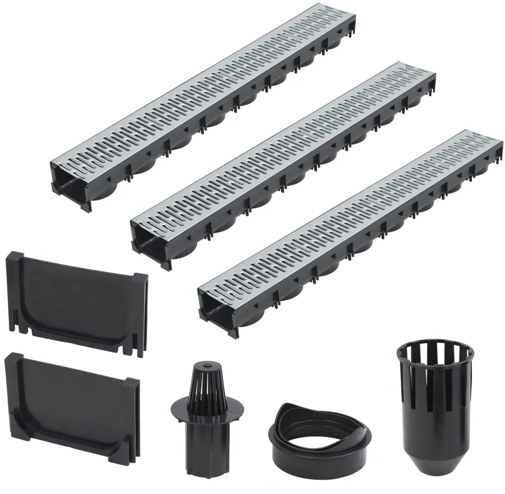 vidaXL Canais de drenagem 3 pcs aço galvanizado 3 m