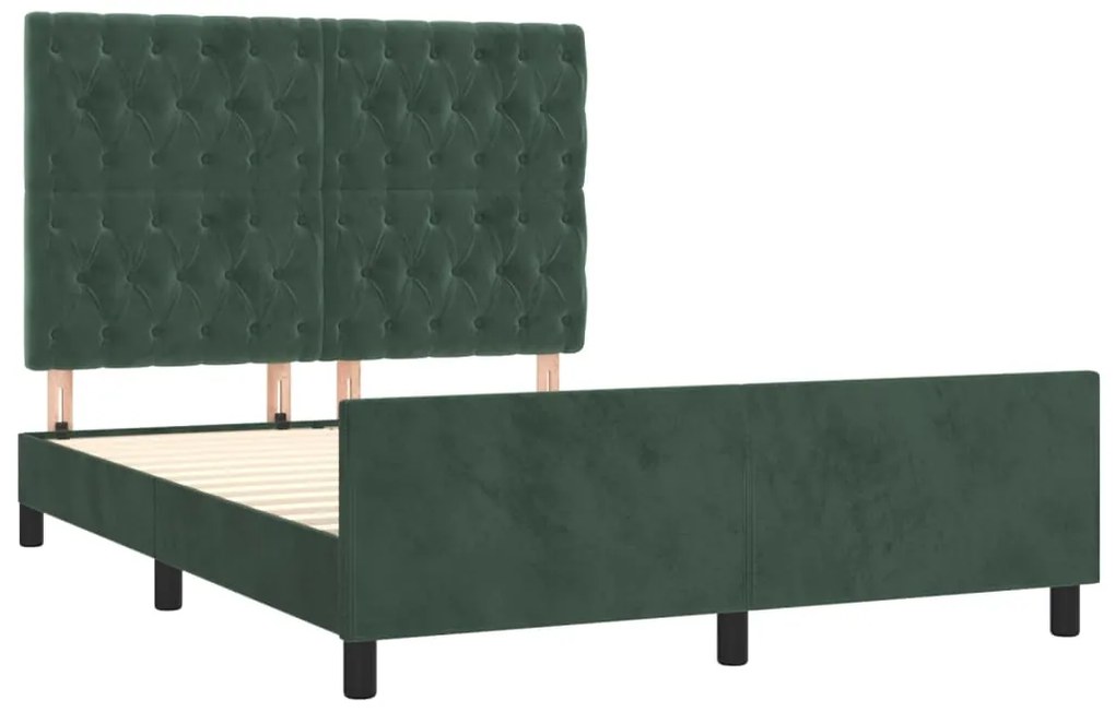 Estrutura de cama sem colchão 140x200 cm veludo verde-escuro