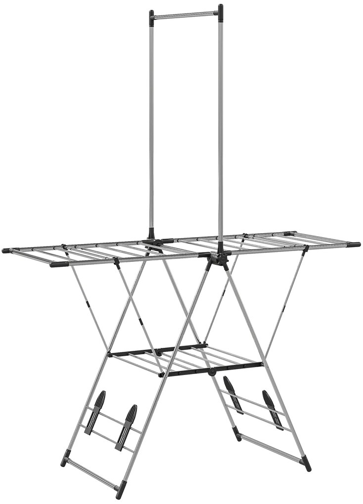 HOMCOM Estendal Vertical Dobrável com Laterais Ajustáveis em 5 Níveis 4 Suportes para Calçado 139x62,5x201 cm Prata