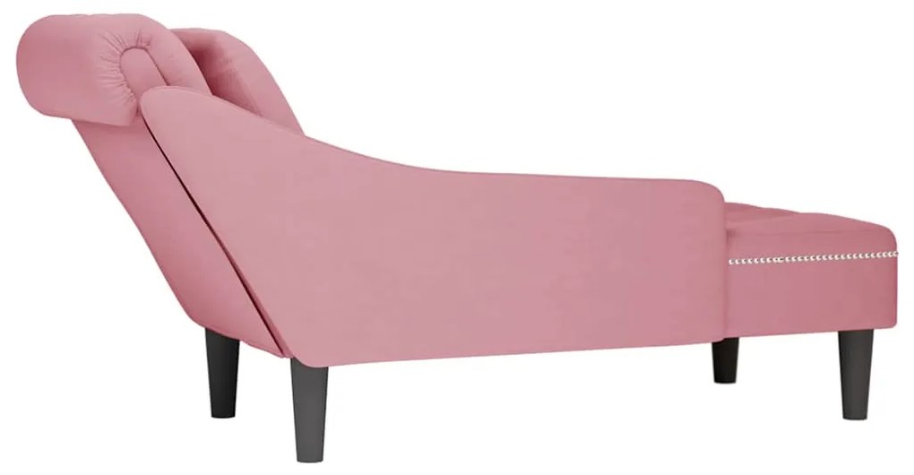 Chaise lounge c/ almofada/apoio de braços direito veludo rosa