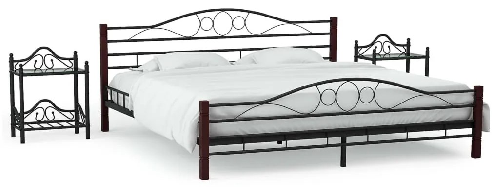 Estrutura cama c/ 2 mesas de cabeceira metal preto 180x200cm