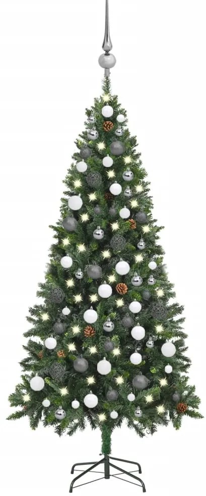 3077893 vidaXL Árvore de Natal artificial com luzes LED/bolas/pinhas 180 cm