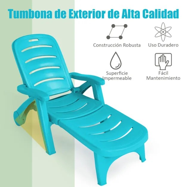 Espreguiçadeira dobrável para jardim, cadeira reclinável ajustável ao ar livre com rodas resistentes em 5 posições, pátio, piscina, praia, verde