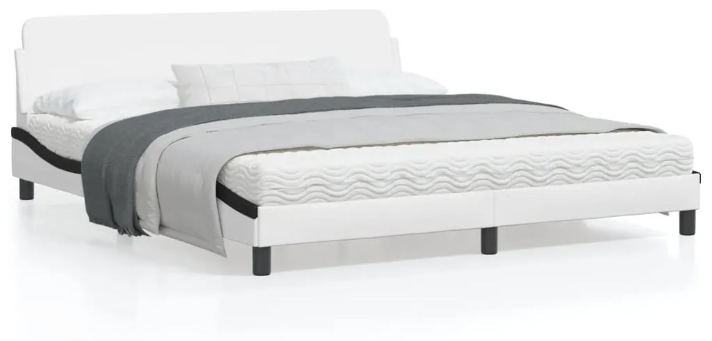 vidaXL Estrutura de cama c/ cabeceira couro artificial branco e preto