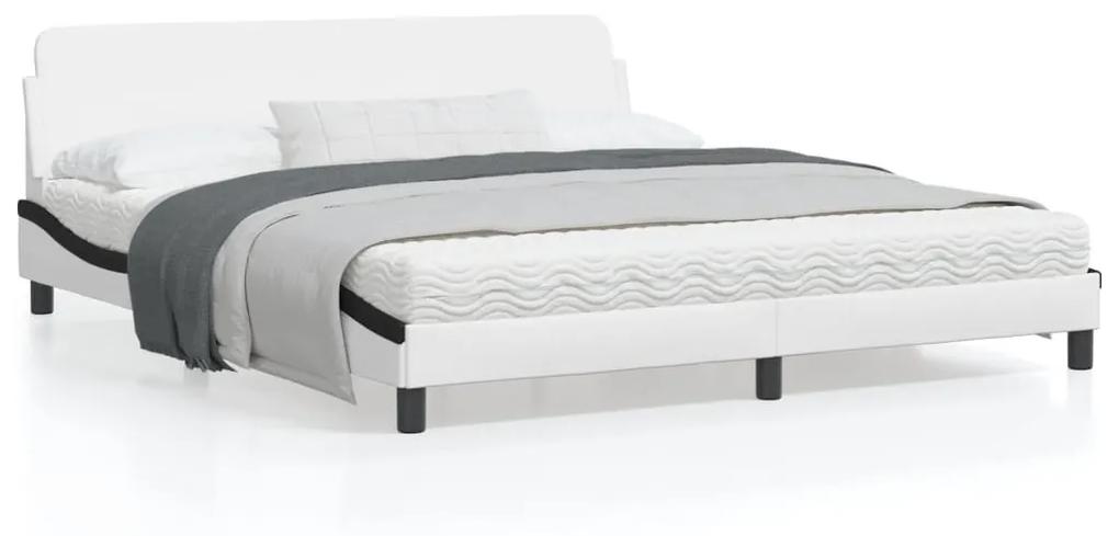 Estrutura de cama c/ cabeceira couro artificial branco e preto