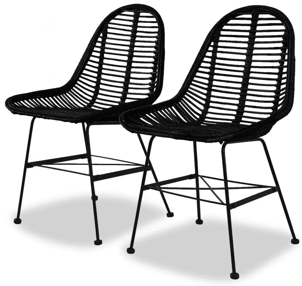 Cadeiras de jantar 2 pcs vime genuíno preto