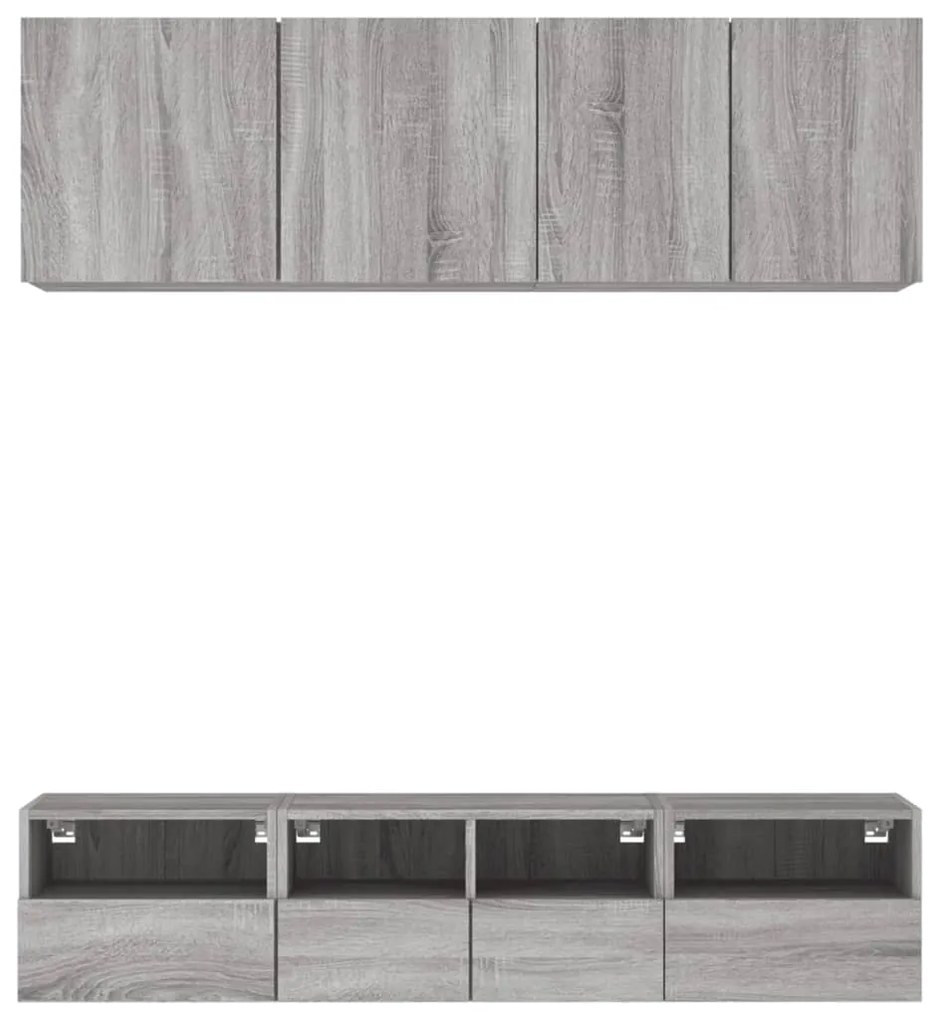 5 pcs móveis de parede p/ TV derivados de madeira cinza sonoma