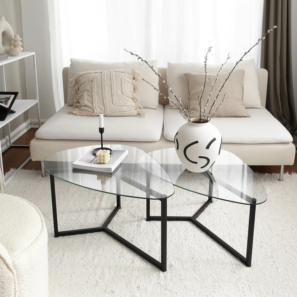 Conjunto de Mesas de Café Bellisimo - Preto Mate - 82x40x58cm e 82x36x