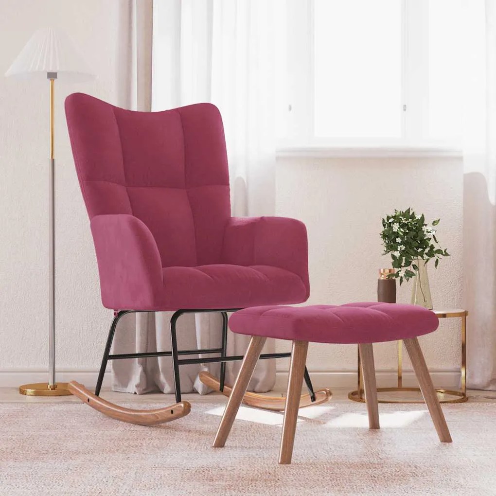 vidaXL Cadeira de baloiço com banco veludo vermelho tinto