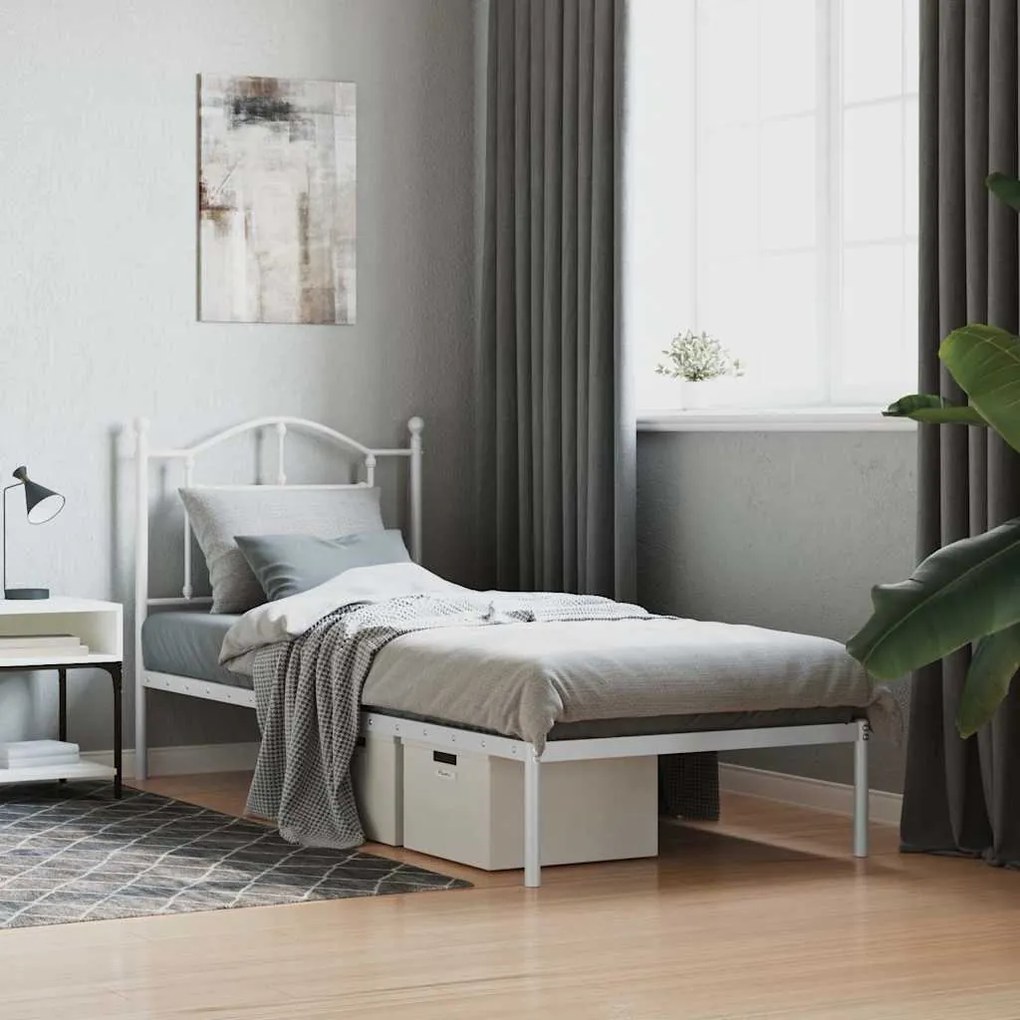Estrutura de cama com cabeceira 90x190 cm metal branco