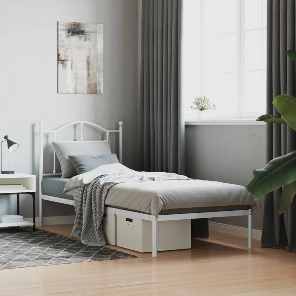 vidaXL Estrutura de cama com cabeceira 90x190 cm metal branco