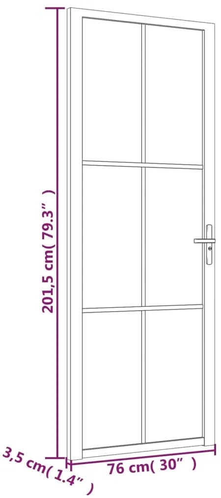 Porta de interior 76x201,5 cm vidro fosco e alumínio branco