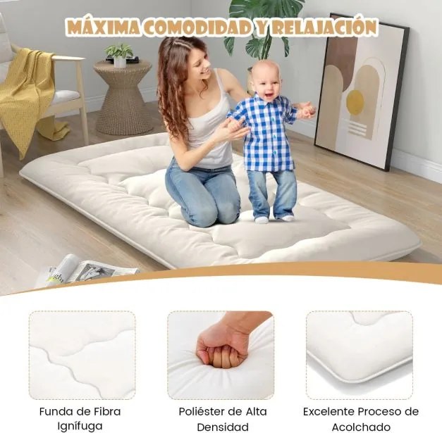 Colchão de chão enrolável Tatami Mat com capa lavável Tapete portátil com saco de transporte 200 x 90 x 10 cm bege