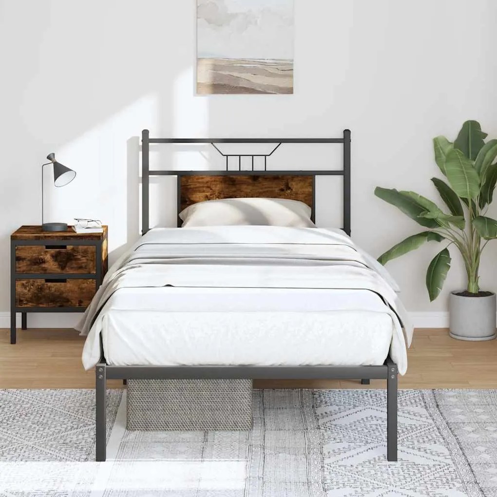 vidaXL Estrutura cama s/ colchão derivados de madeira carvalho fumado
