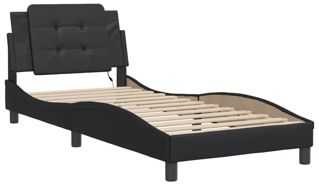 Estrutura de cama c/ luzes LED 90x190 cm couro artificial preto