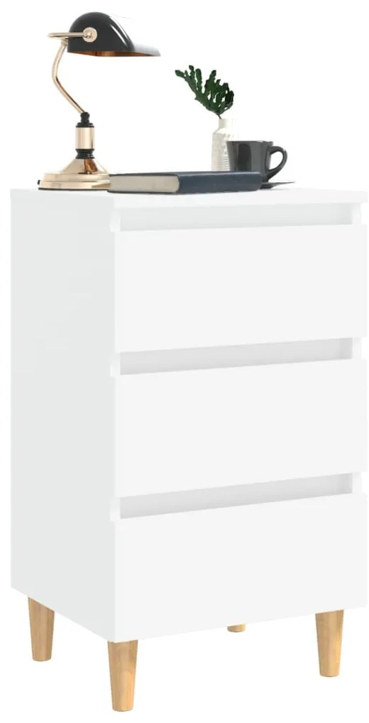 Mesa de cabeceira c/ pernas em madeira maciça 40x35x69cm branco