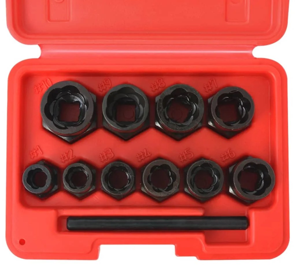 Conjunto extrator p/ parafusos e porcas danificados 11 pcs aço