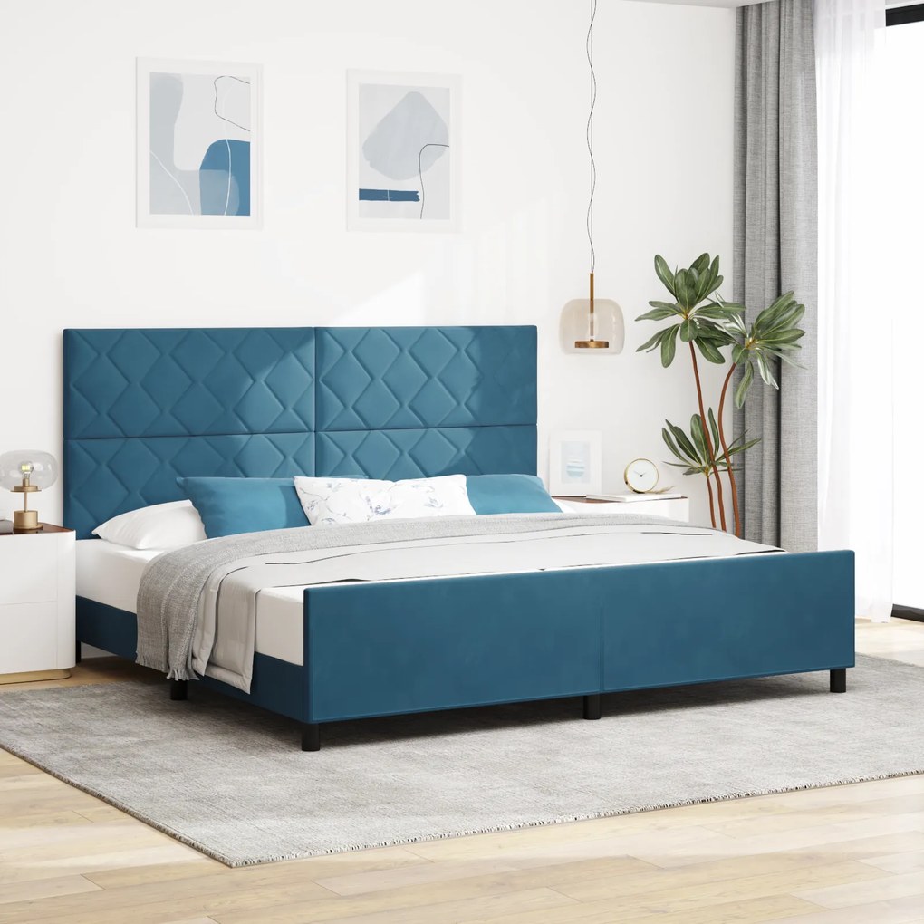 Estrutura de Cama vidaXL Azul Escuro 200x200 cm Veludo