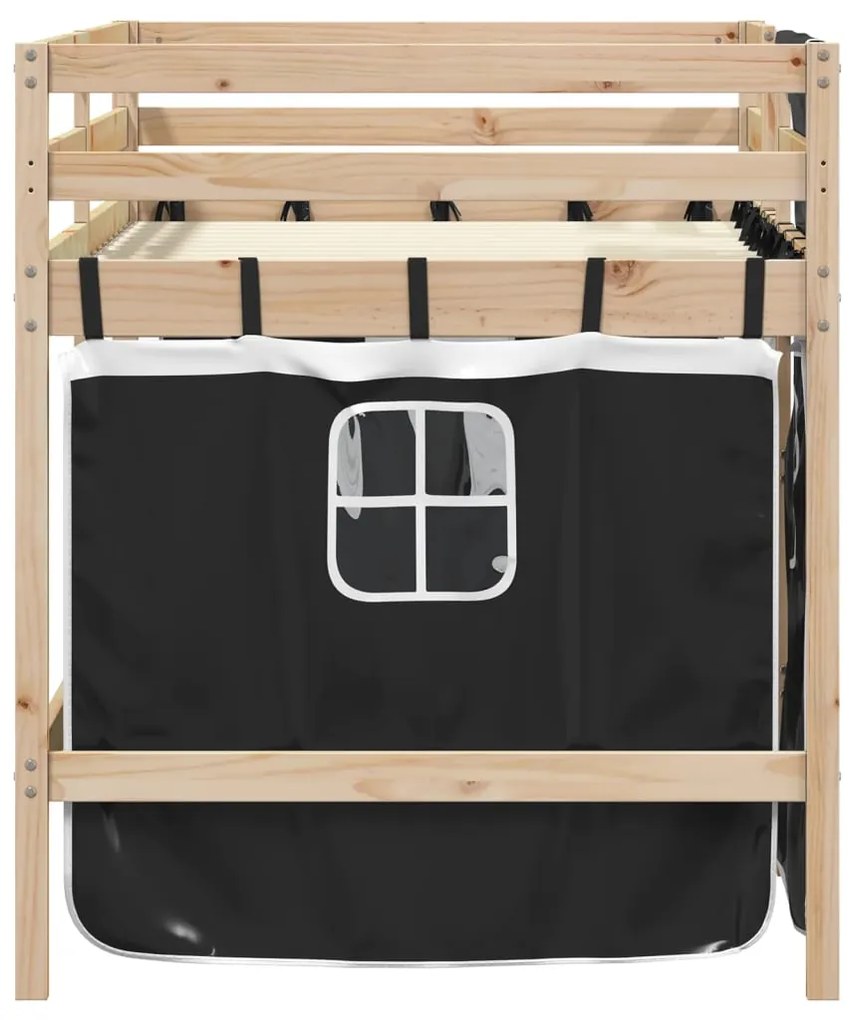 Cama alta criança c/ cortina 80x200cm pinho maciço branco/preto