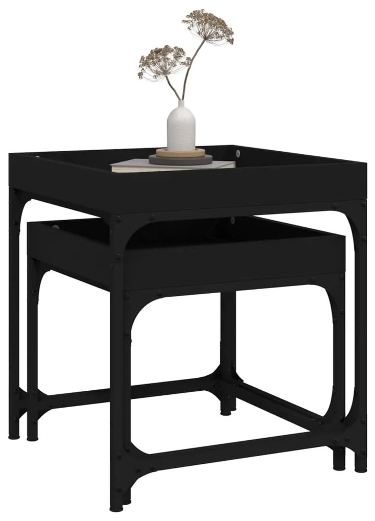 Mesas de apoio 2 pcs derivados de madeira preto
