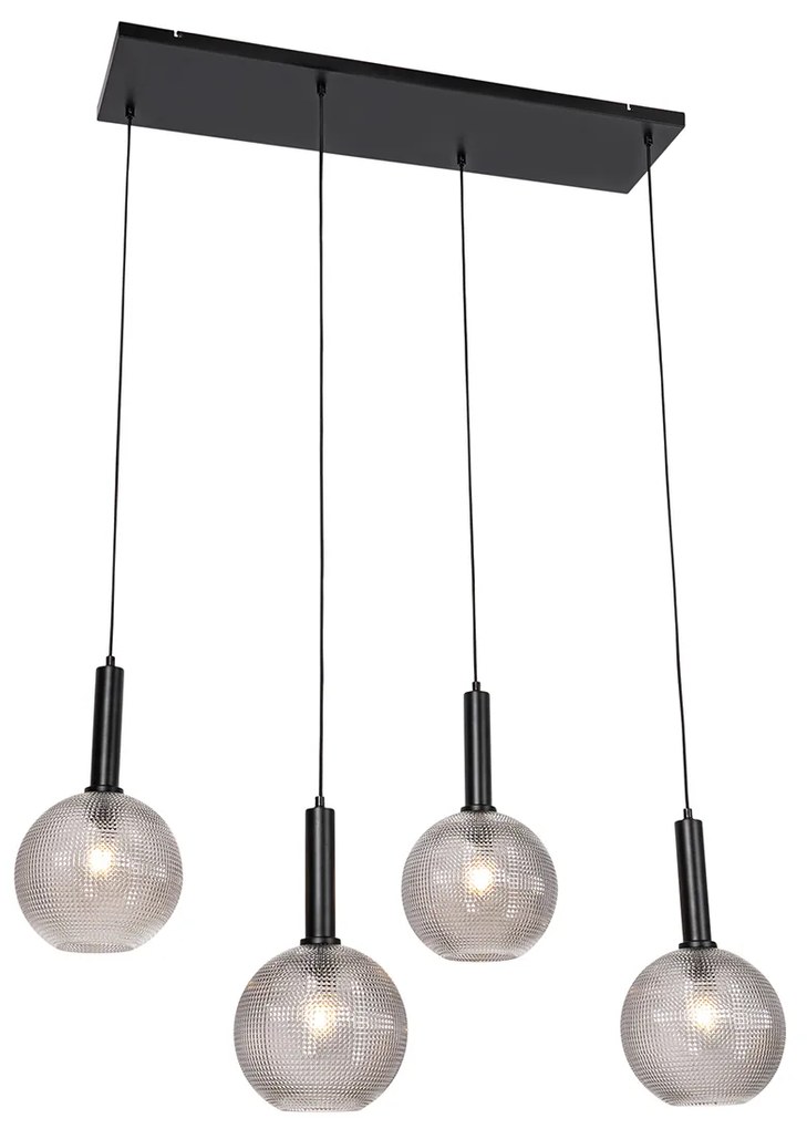 Candeeiro de suspensão design preto com vidro fumê 4 luzes - Chico Design