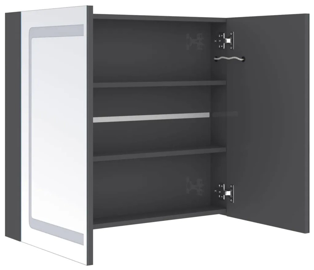 Armário espelhado casa de banho LED 80x12x68 cm cinza brilhante