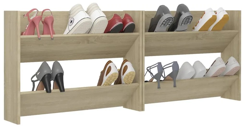 Sapateiras de parede 2 pcs 80x18x60cm contrapl. carvalho sonoma