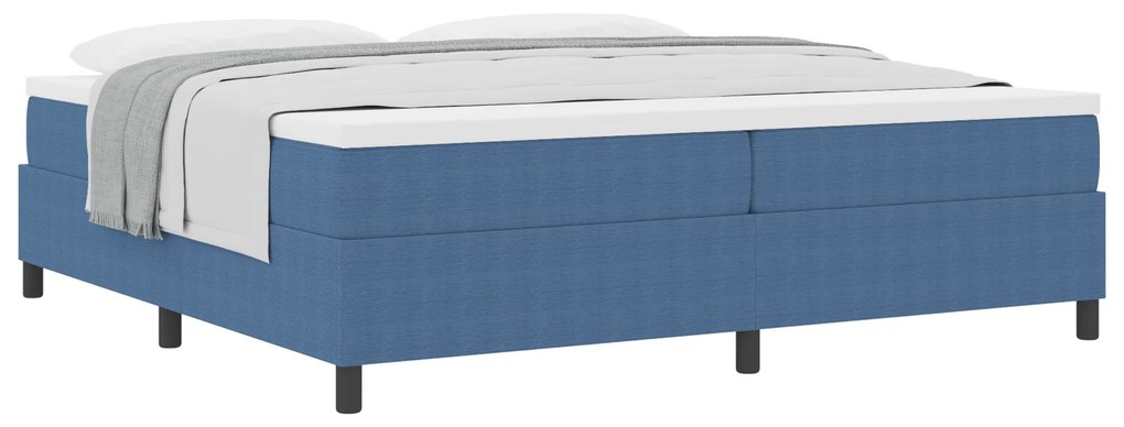 Cama Box Spring com Colchão, Azul, 200x200 cm, Tecido de Veludo Cotelê