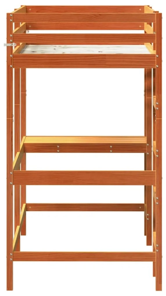 Cama alta c/ secretária 100x200 cm pinho maciço castanho-mel