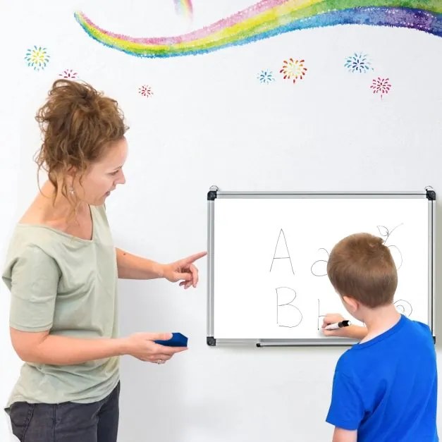 Quadro branco magnético 50 x 35 cm com tabuleiro amovível e estrutura de alumínio para escola, escritório e casa