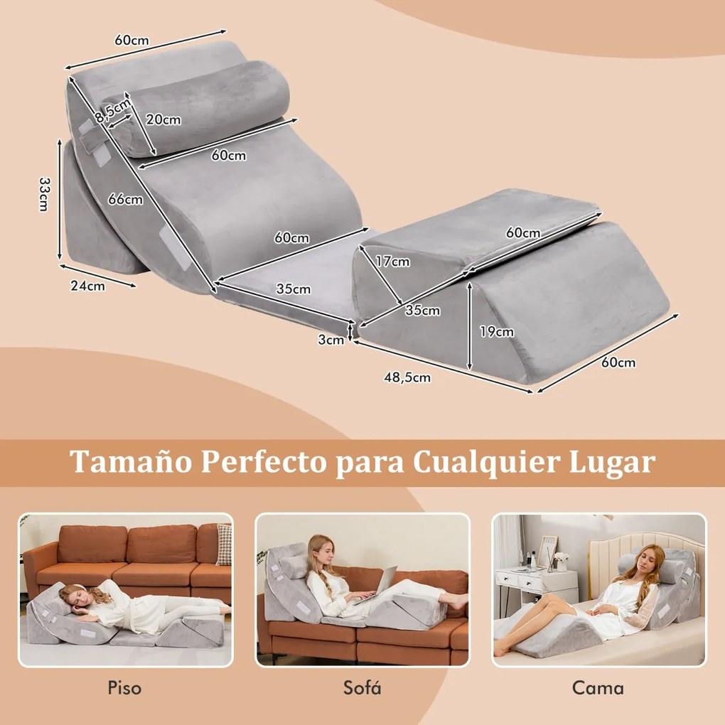 Conjunto de almofadas de espuma viscoelástica com apoio de cabeça amovível Apoio de costas amovível Apoio de costas confortável Cinzento