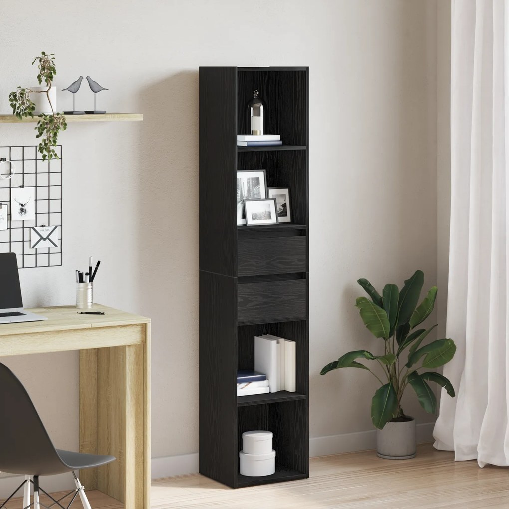 Estante Modular vidaXL Preta em Carvalho 36x30x171 cm em Madeira Engenharia