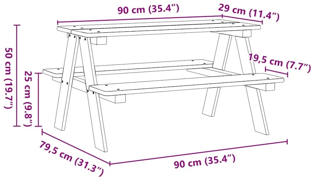 Mesa para crianças c/ bancos 90x79,5x50cm madeira maciça branco