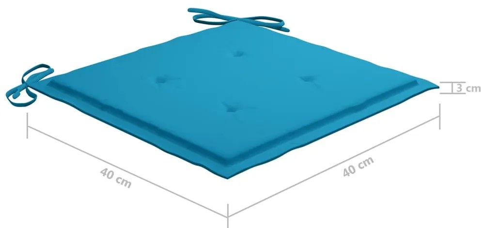 Cadeiras de jardim c/ almofadões azuis 8 pcs teca maciça