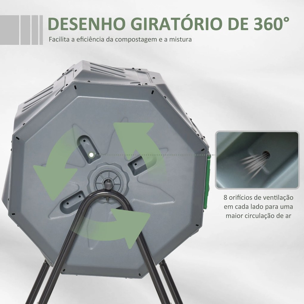 Compostor Giratório de Dupla Câmara – Composteira ÉcoVert – Cinza e Ve