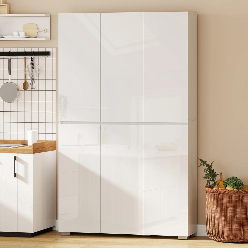 Armário Alto de Cozinha, 120 x 34 x 200 cm, 6 Portas de Fecho Suave, Branco