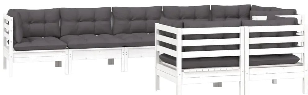 8 pcs conjunto lounge jardim c/ almofadões pinho maciço branco