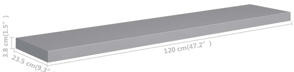 Prateleiras de parede suspensas 2 pcs 120x23,5x3,8cm MDF cinza