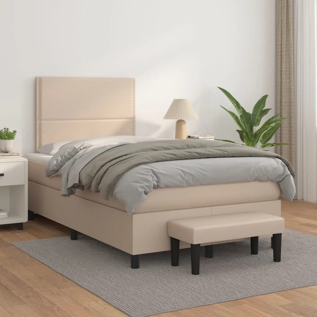 vidaXL Cama com molas/colchão 120x200 cm couro artificial cappuccino