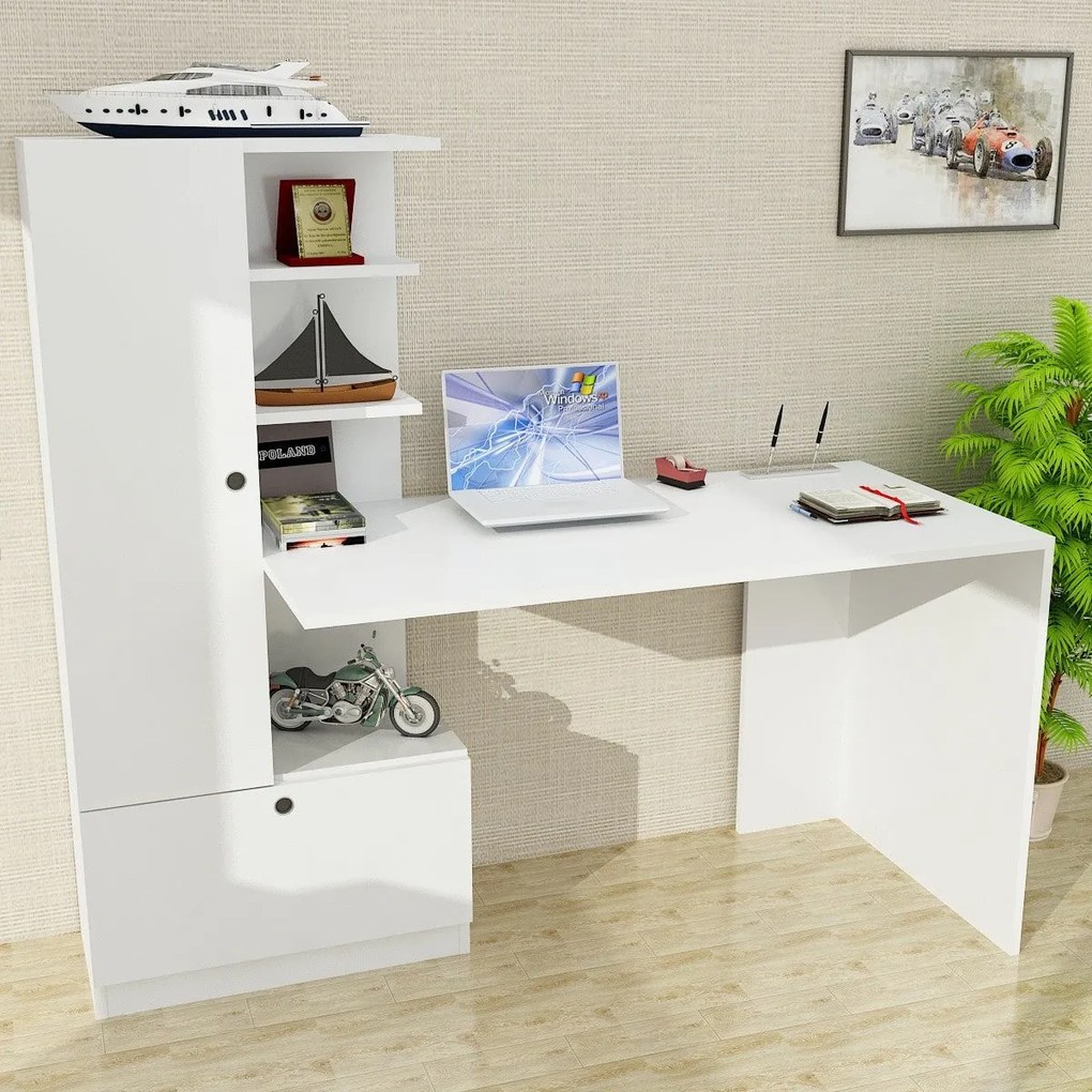 Secretária Domingos – Branco – 149,5x140x61,8 cm | Tribo Home