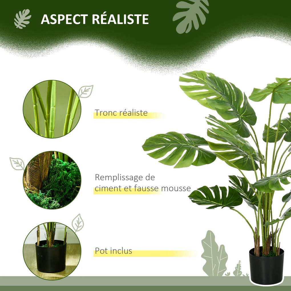 Planta artificial altura de 120 cm, árvore artificial de monstera deliciosa com vaso incluído, para interior, verde