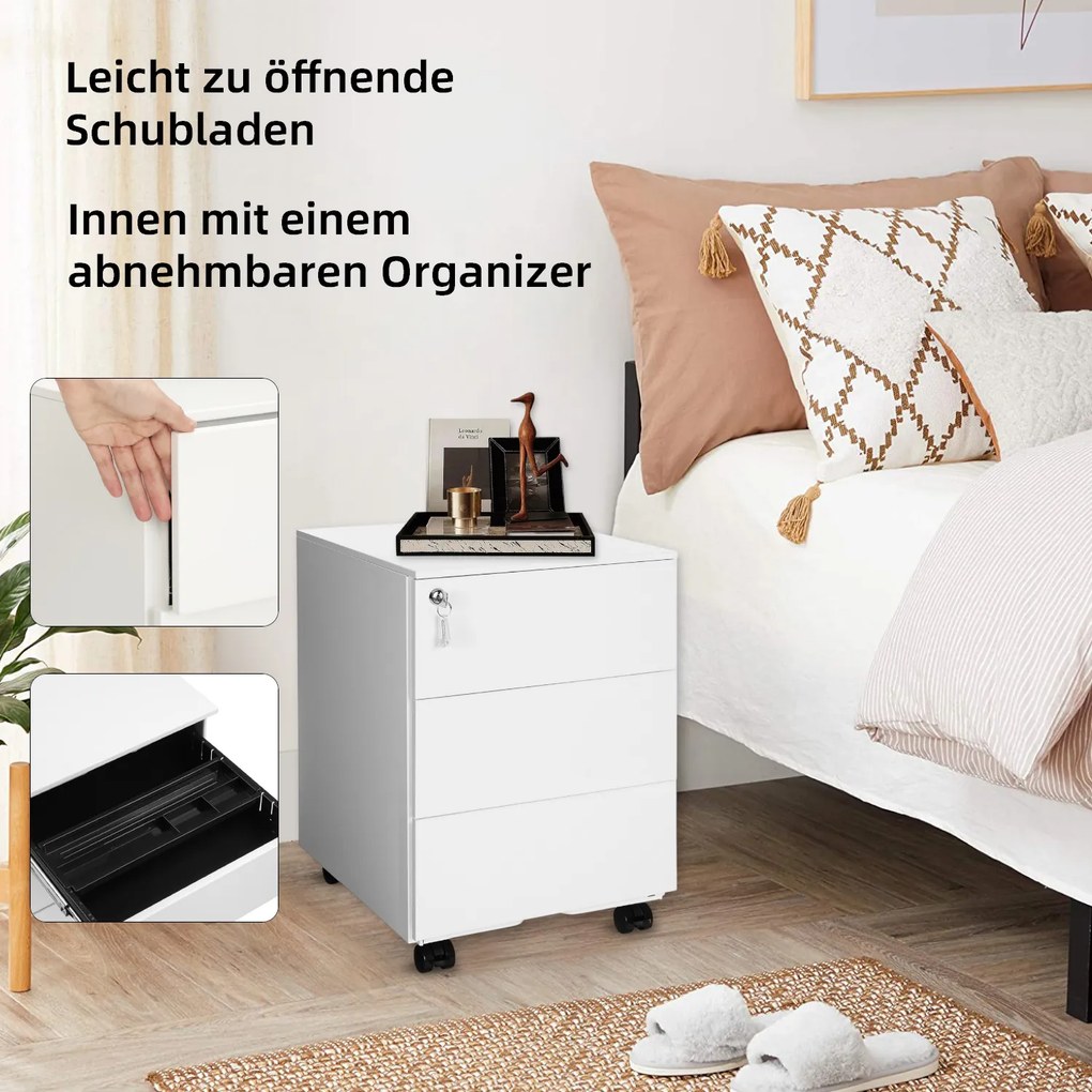 Bloco gavetas escritório 39 x 45 x 55 cm com rodas com 3 gavetas Branco