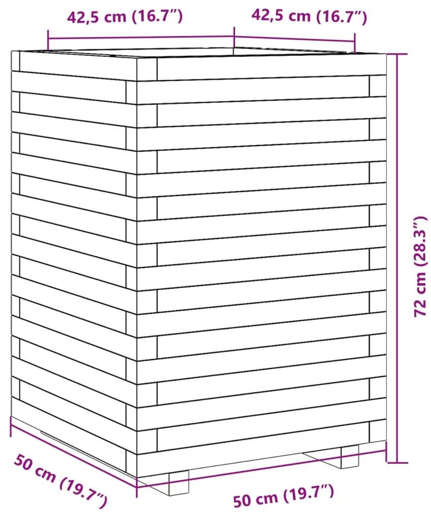 Vaso/floreira de jardim 50x50x72 cm madeira de douglas maciça