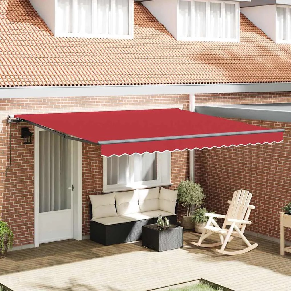 vidaXL Toldo Retrátil Manual Vermelho 400 × 350 cm Poliéster e Aço