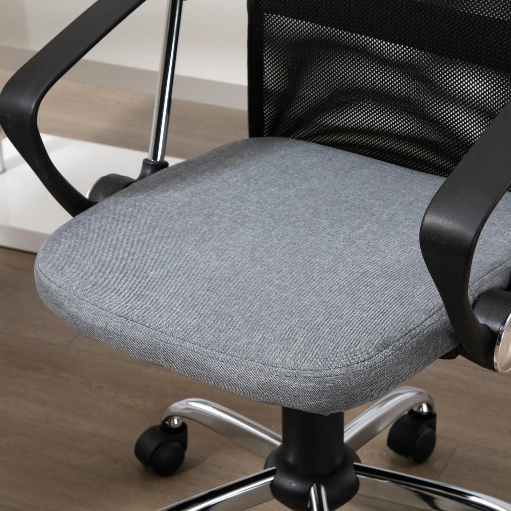 Cadeira ergonômica giratória de escritório com assento ajustável em altura, apoios de braço e rodas 57x57x93-103 cm Preto e cinza