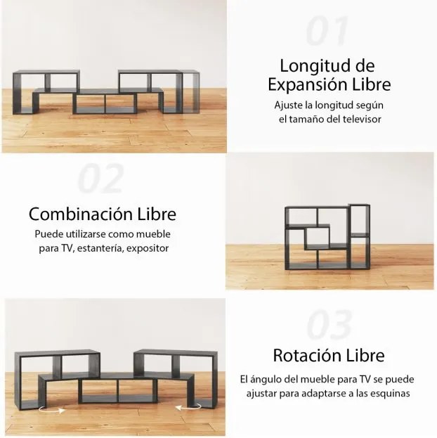 Movel de TV Ajustável de 3 Peças para Televisores até 65" para a Sala de Estar, Quarto e Estúdio Cinza